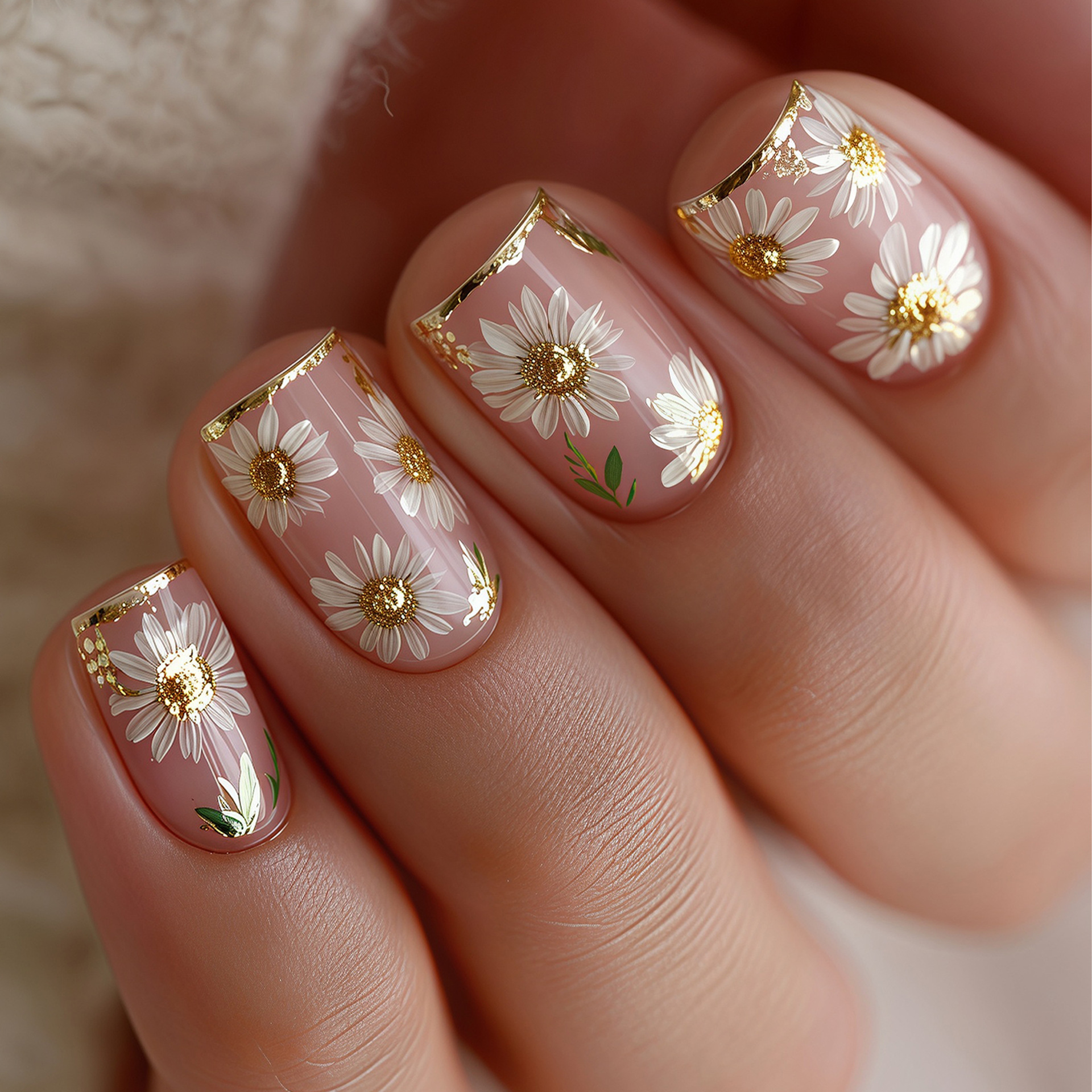 Embroidery Embellishments - Short Square fake nails golden white