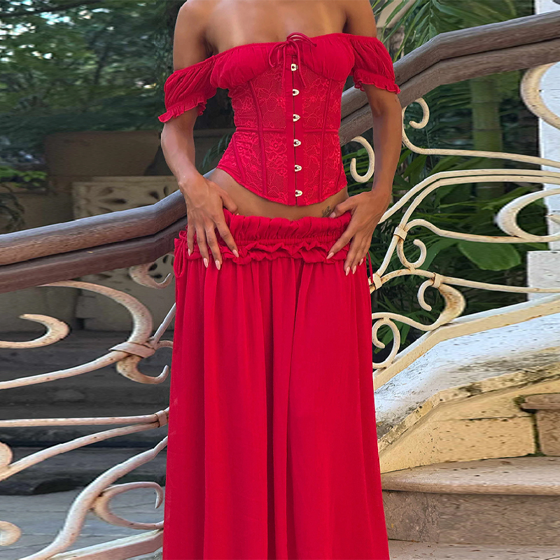 Chic Red Off Shoulder Corset T – Elastic Lace Trim Bewertung und Preis