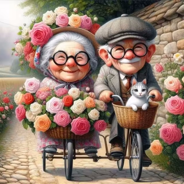 Cartoon Happy Old Couple 5D Fu – Embroidery Embellishments Bewertung und Preis