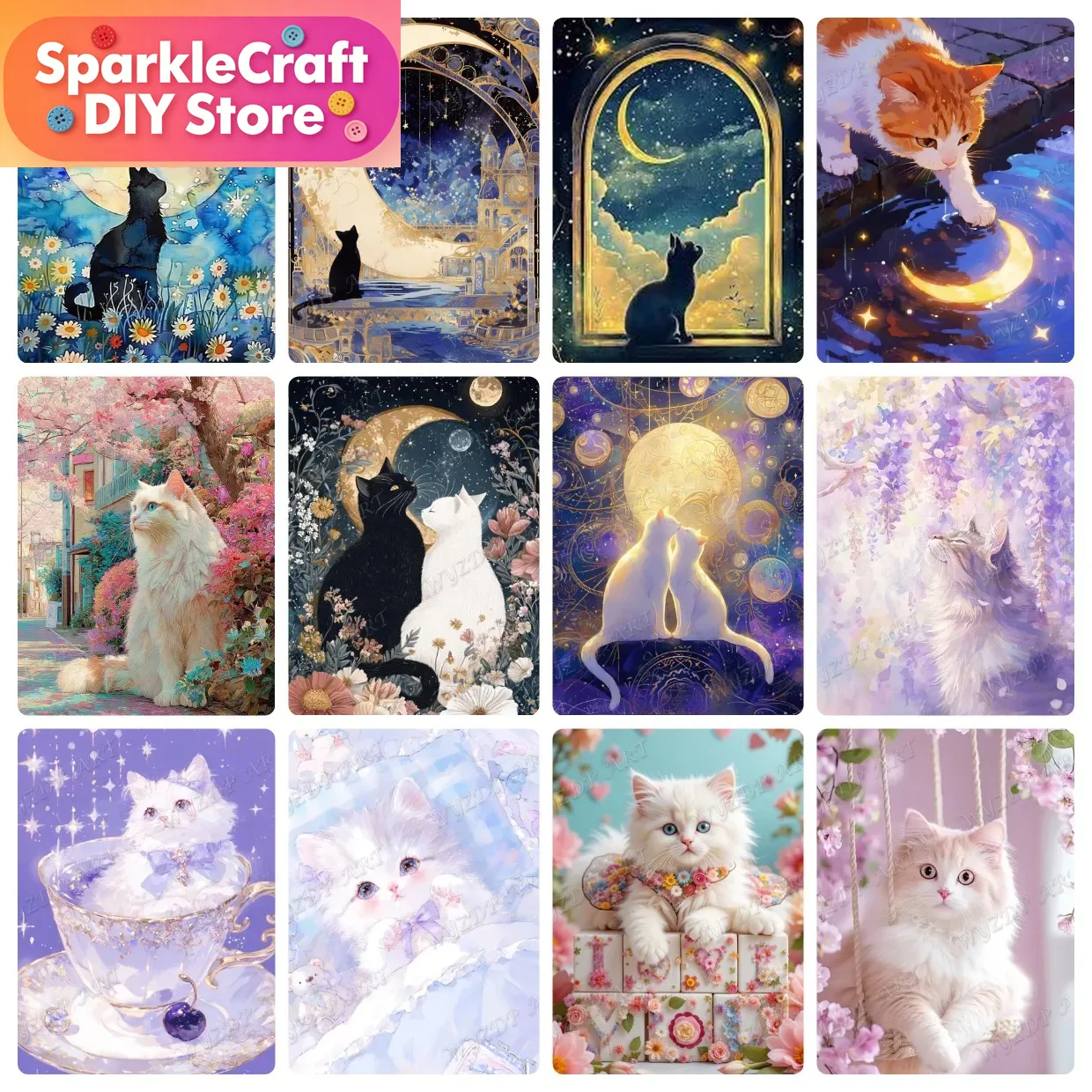 Animal Cat Moon Diamond Painti – Embroidery Embellishments Bewertung und Preis