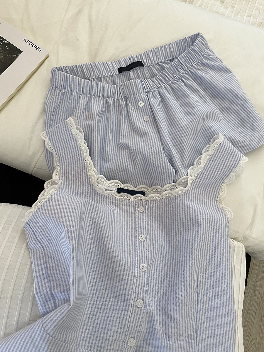 Blue Striped Shorts 2 Piece Se – Elastic Lace Trim Bewertung und Preis