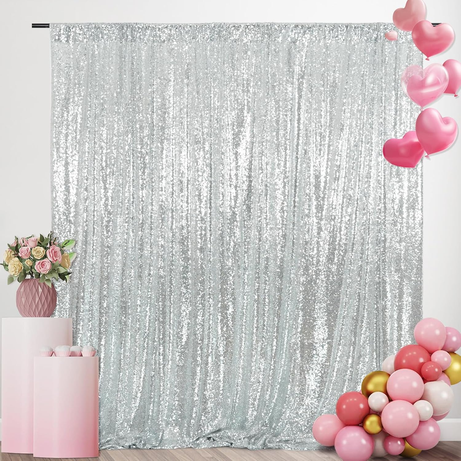 Silver Sequin Backdrop Curtain – Sequin Fabric Panel Bewertung und Preis