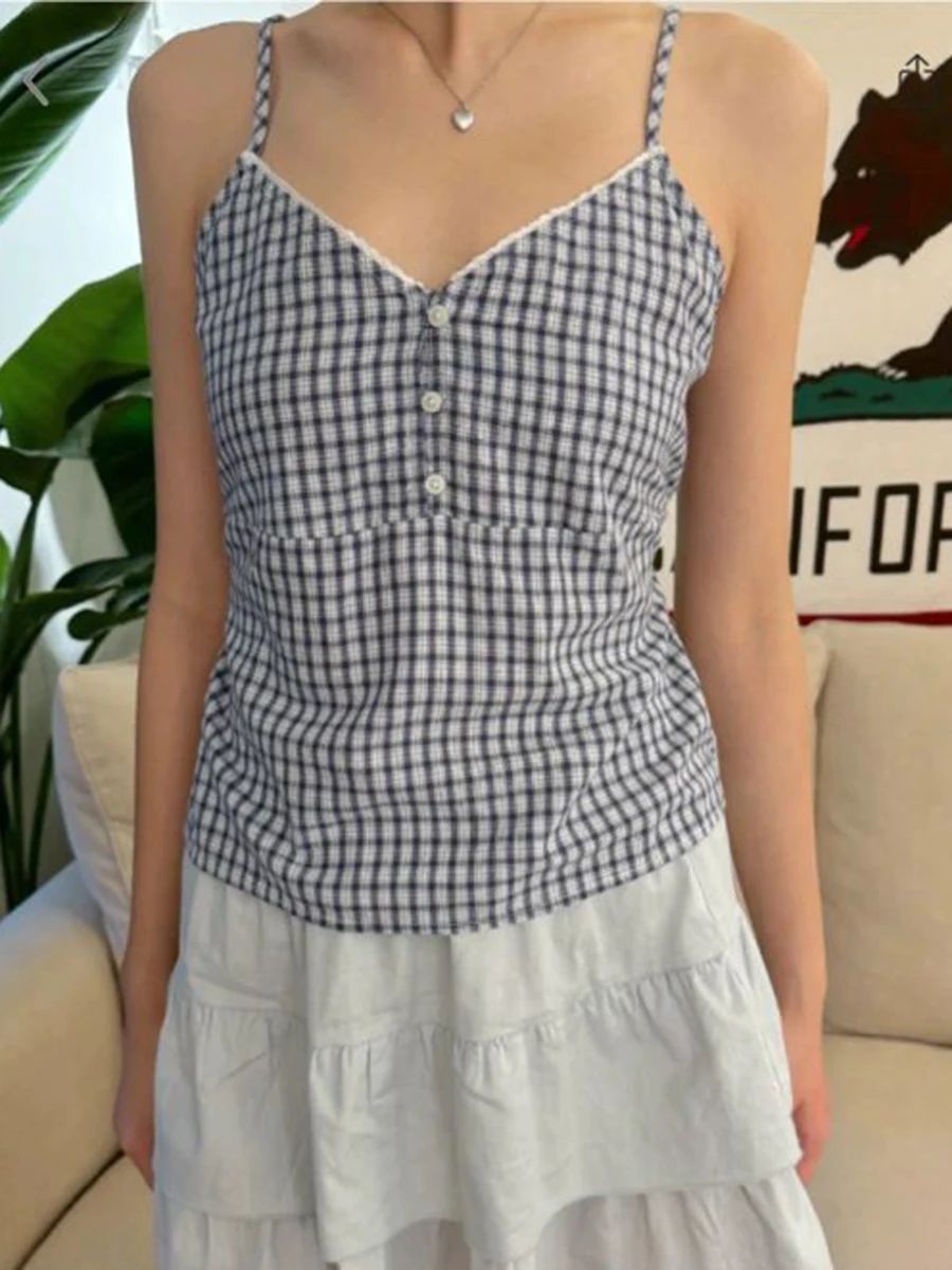 Navy Plaid Tank Shorts 2 Piece – Elastic Lace Trim Bewertung und Preis