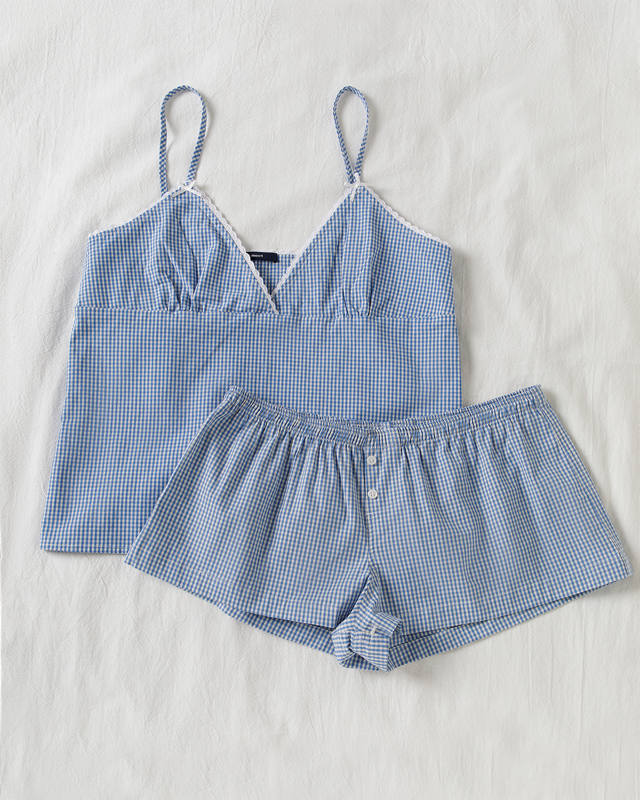 Blue Plaid Shorts 2 Piece Set  – Elastic Lace Trim Bewertung und Preis