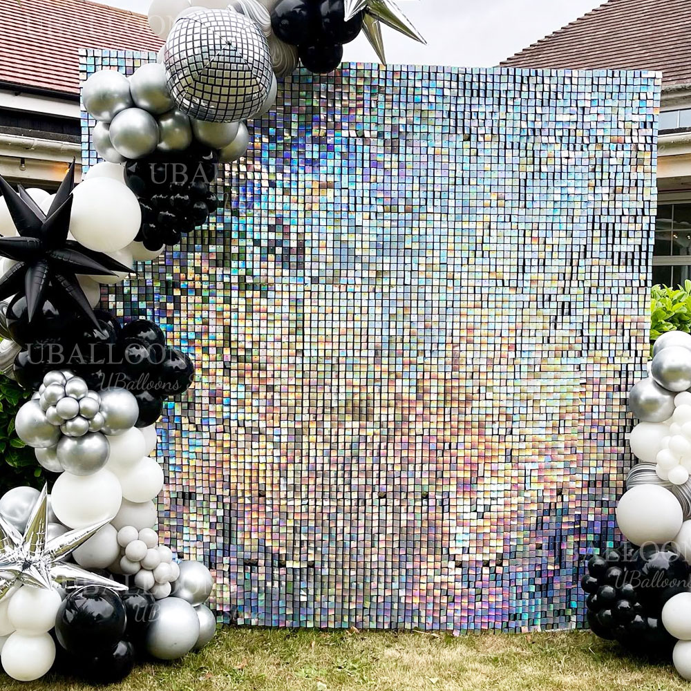 Iridescent Silver Shimmer Wall – Sequin Fabric Panel Bewertung und Preis